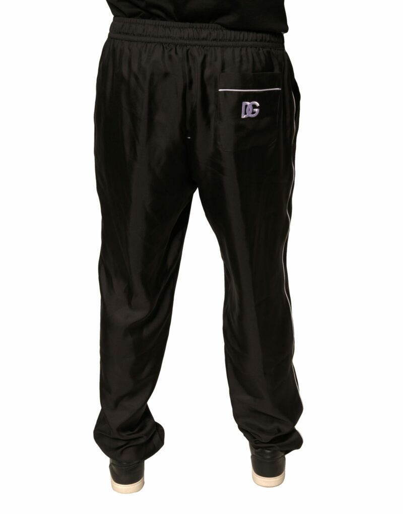 Dolce & Gabbana Black DG Logo Silk Jogger Sweatpants Pants - Image 4