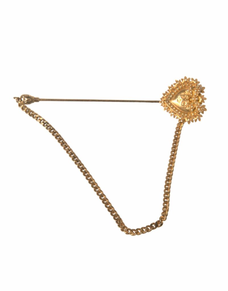 Dolce & Gabbana Gold 925 Sterling Silver Sacred Heart Pin Collar Brooch - Image 2