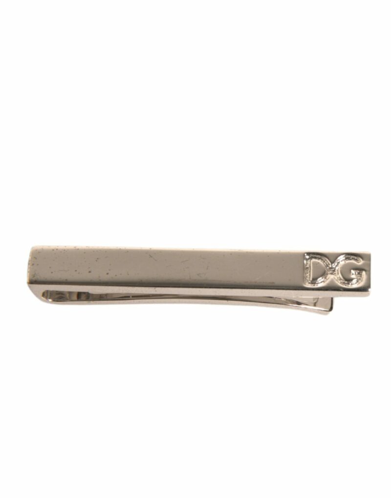 Dolce & Gabbana Silver Tone Brass Logo Branded Tie Clip Bar - Image 5
