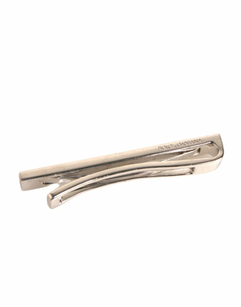 Dolce & Gabbana Silver Tone Brass Logo Branded Tie Clip Bar - Image 6