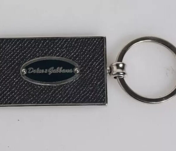 Dolce & Gabbana Black Leather Logo Metal Ring Keychain Keyring