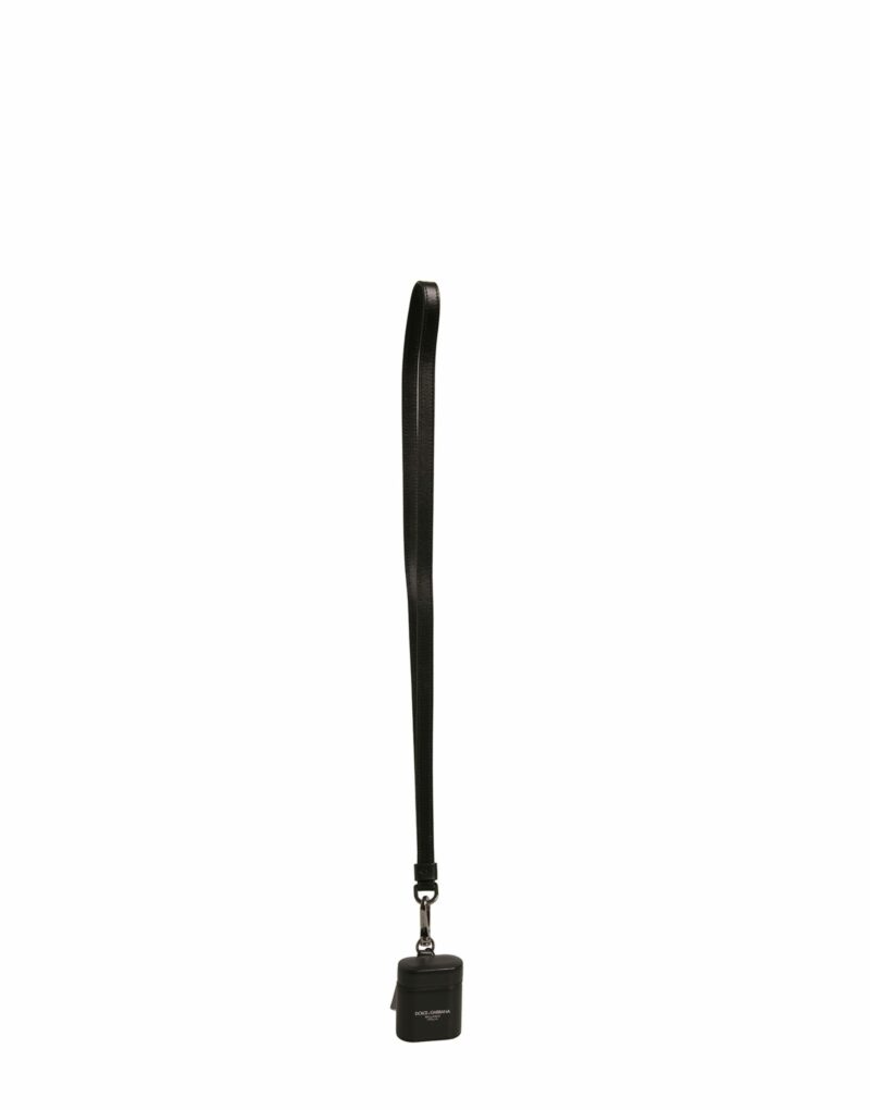 Dolce & Gabbana Black Leather Logo Silver Metal Strap Airpods Case - Image 2