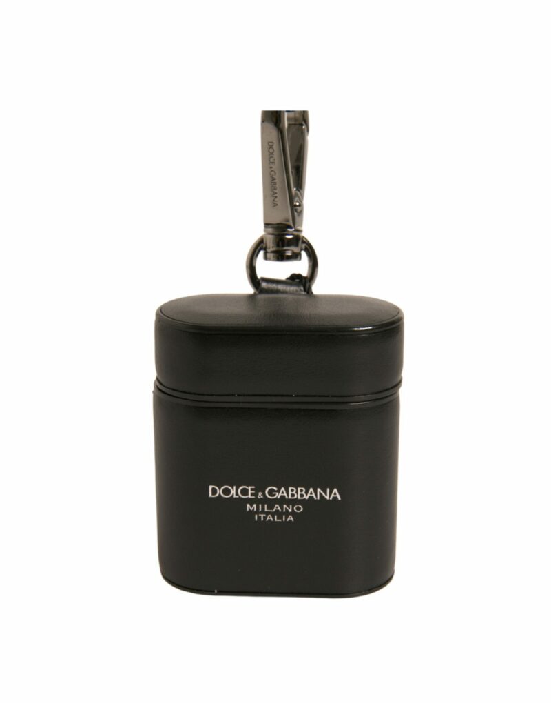Dolce & Gabbana Black Leather Logo Silver Metal Strap Airpods Case - Image 3