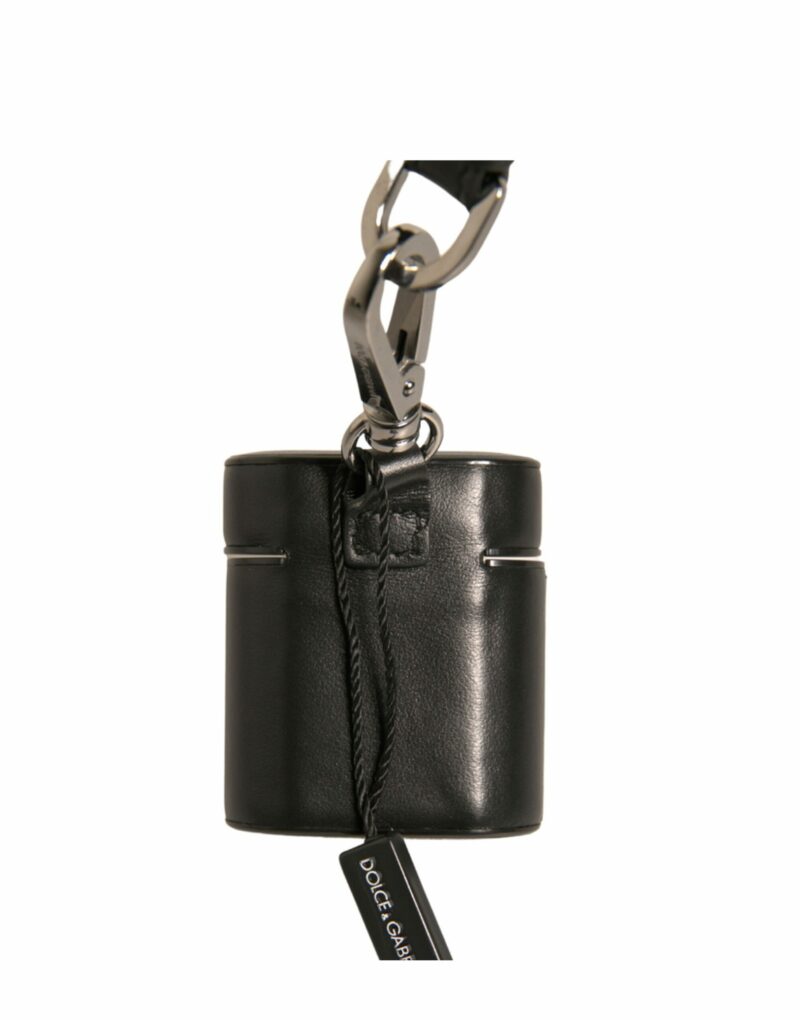 Dolce & Gabbana Black Leather Logo Silver Metal Strap Airpods Case - Image 5