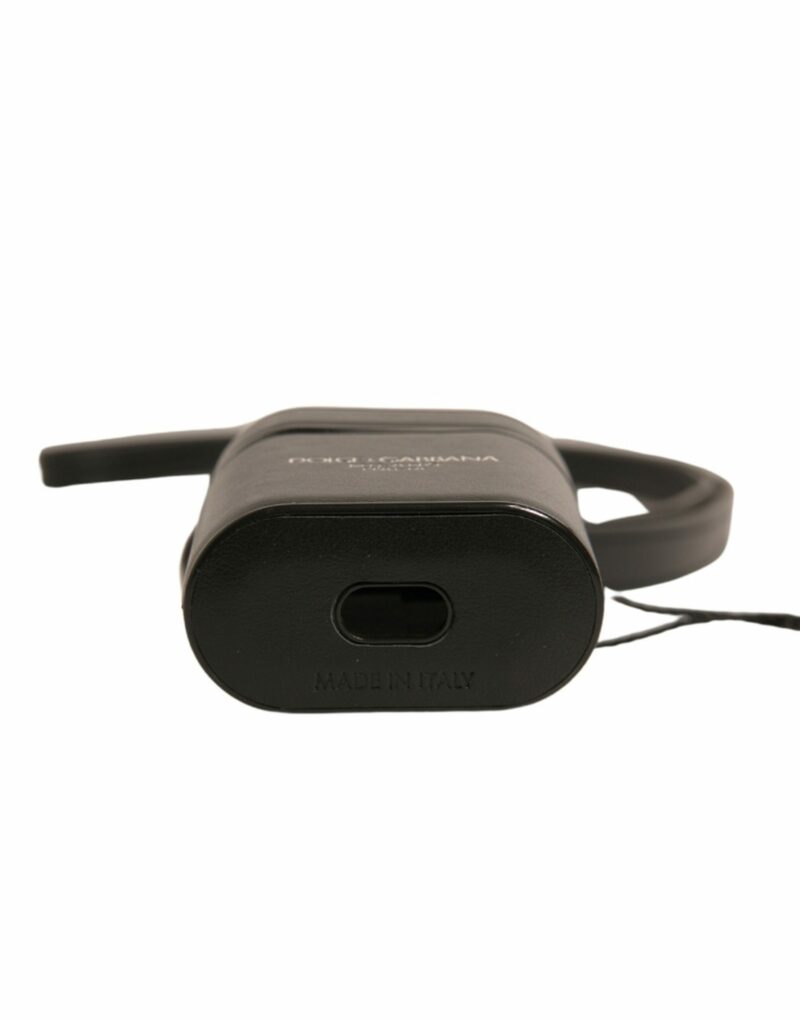 Dolce & Gabbana Black Leather Logo Silver Metal Strap Airpods Case - Image 6