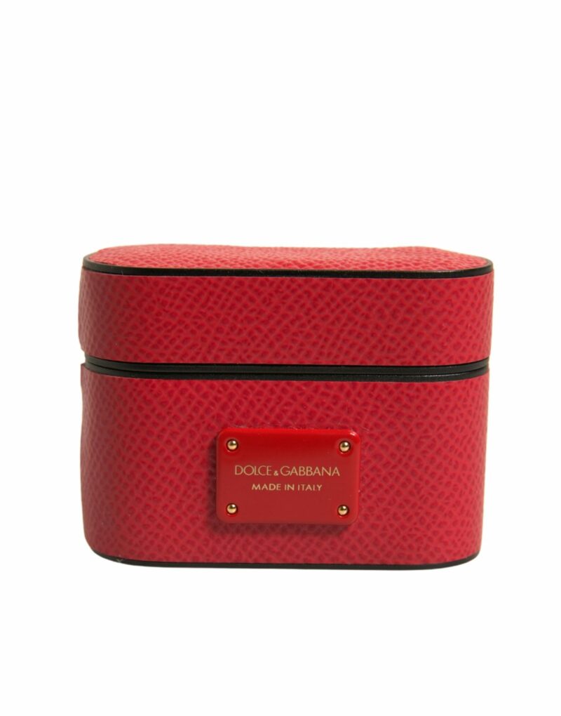 Dolce & Gabbana Red Leather Metal Logo Plaque Holder Airpods Case - Image 3