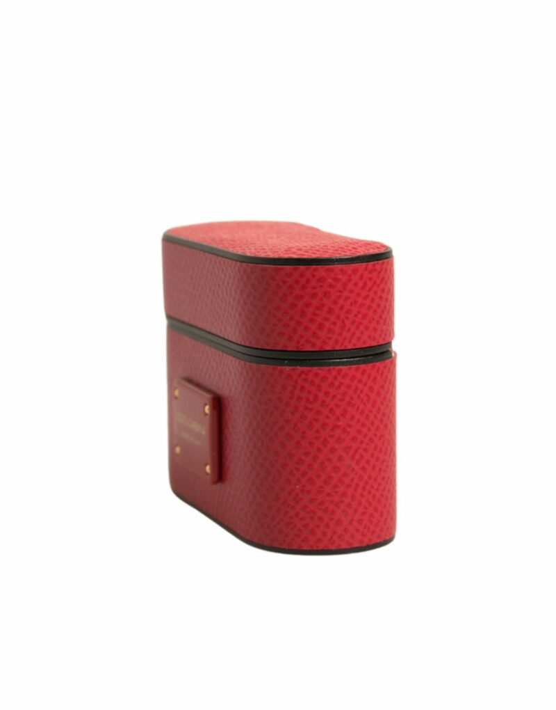 Dolce & Gabbana Red Leather Metal Logo Plaque Holder Airpods Case - Image 4