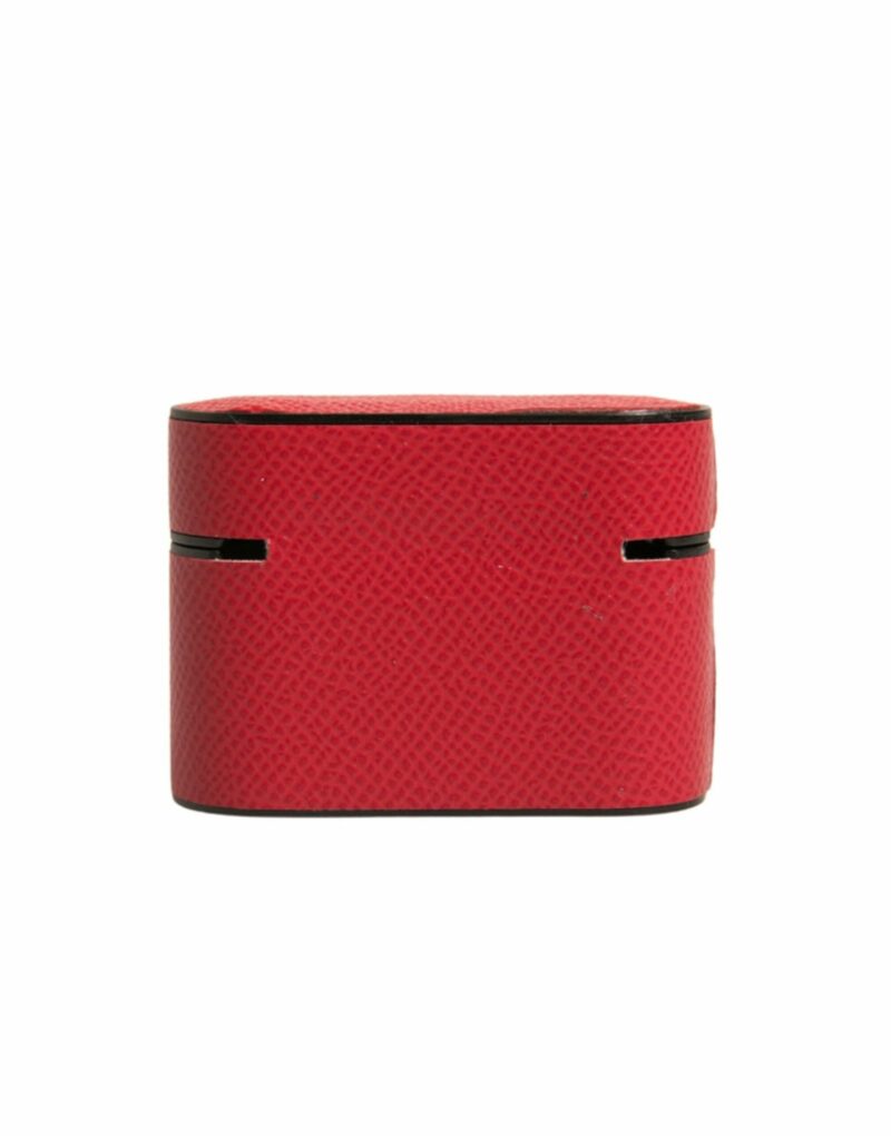 Dolce & Gabbana Red Leather Metal Logo Plaque Holder Airpods Case - Image 5