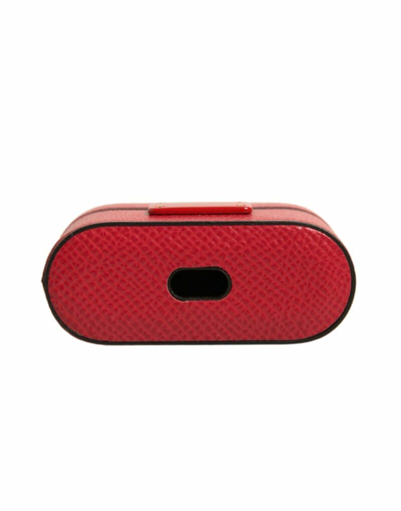 Dolce & Gabbana Red Leather Metal Logo Plaque Holder Airpods Case - Image 6