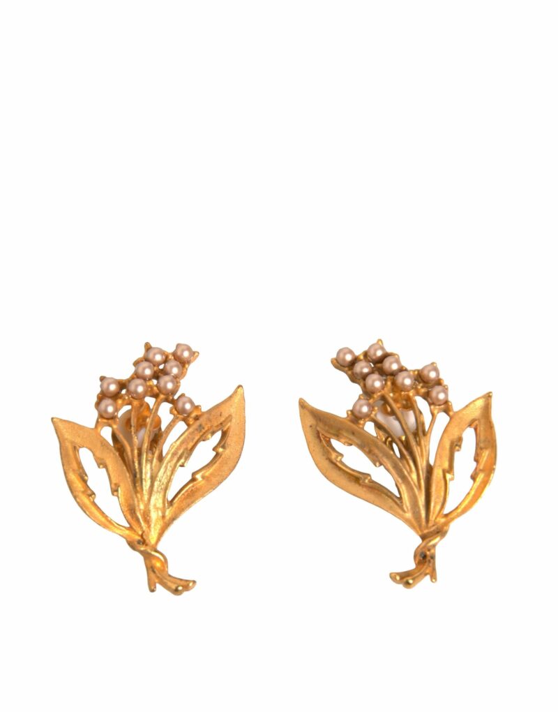 Dolce & Gabbana Gold Tone Brass Lily Of The Valley Pearl Clip On Earrings - Image 2