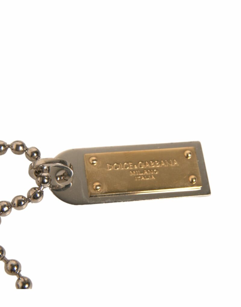 Dolce & Gabbana Silver Brass Chain Beaded Logo Plaque Keychain Keyring - Image 3