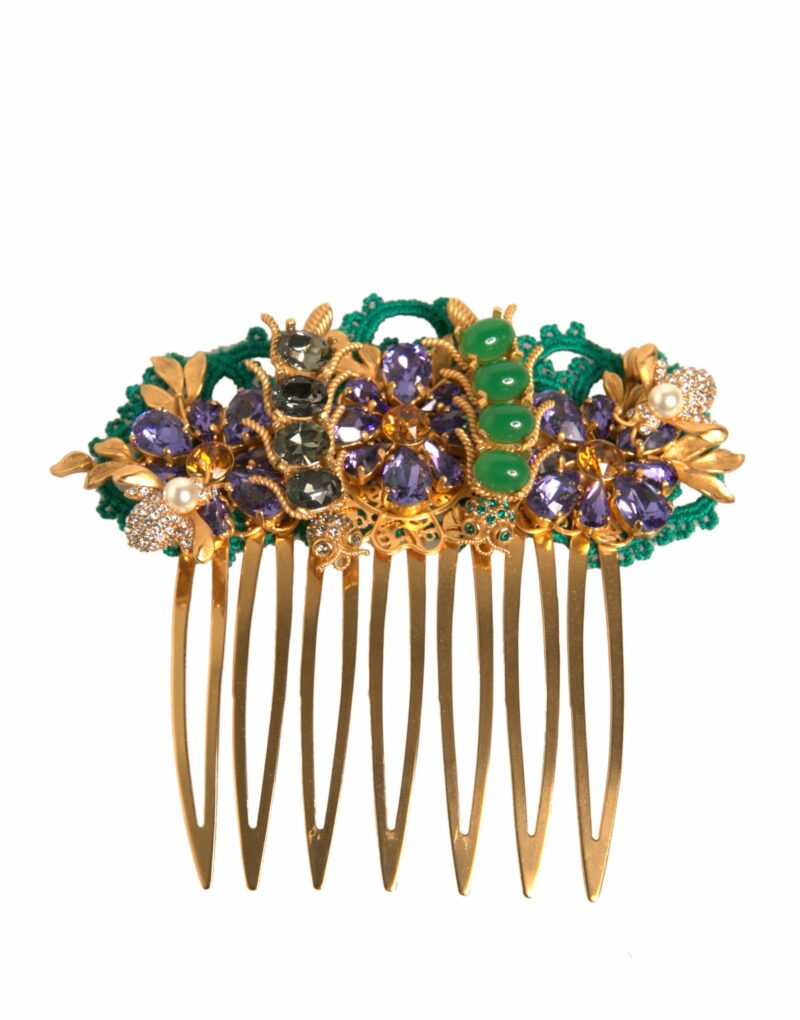 Dolce & Gabbana Gold Brass Crystals Hair Stick Comb - Image 2