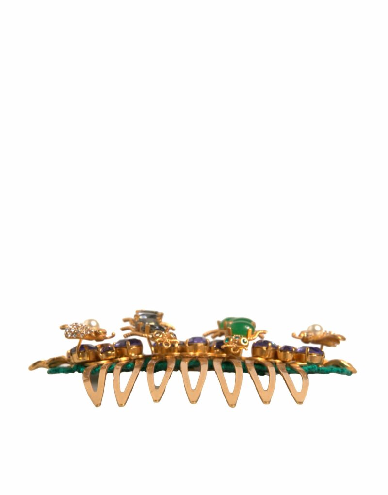 Dolce & Gabbana Gold Brass Crystals Hair Stick Comb - Image 3