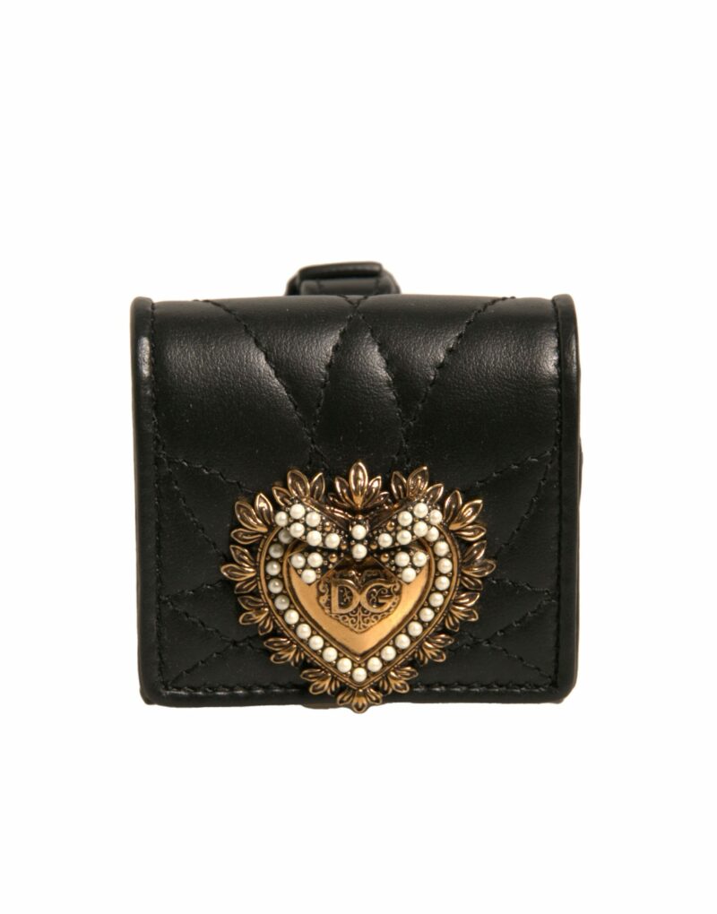 Dolce & Gabbana Black Leather Devotion Heart Strap Airpod Case - Image 2