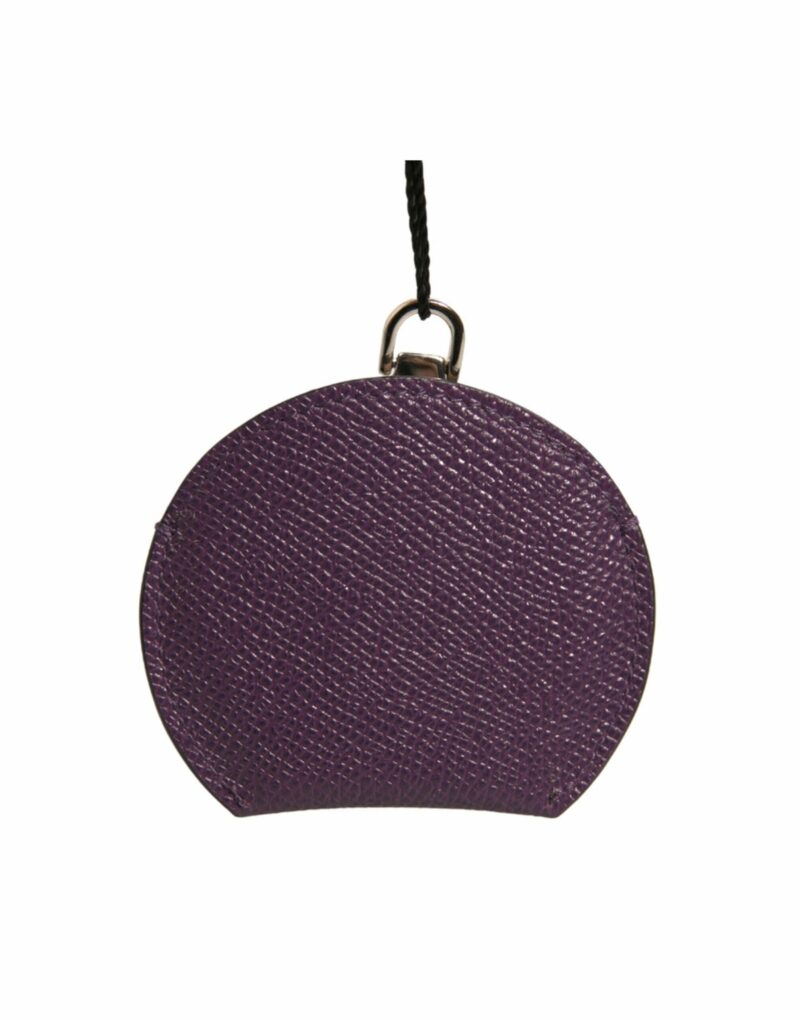 Dolce & Gabbana Purple Calfskin Leather Round Logo Hand Mirror Holder - Image 4