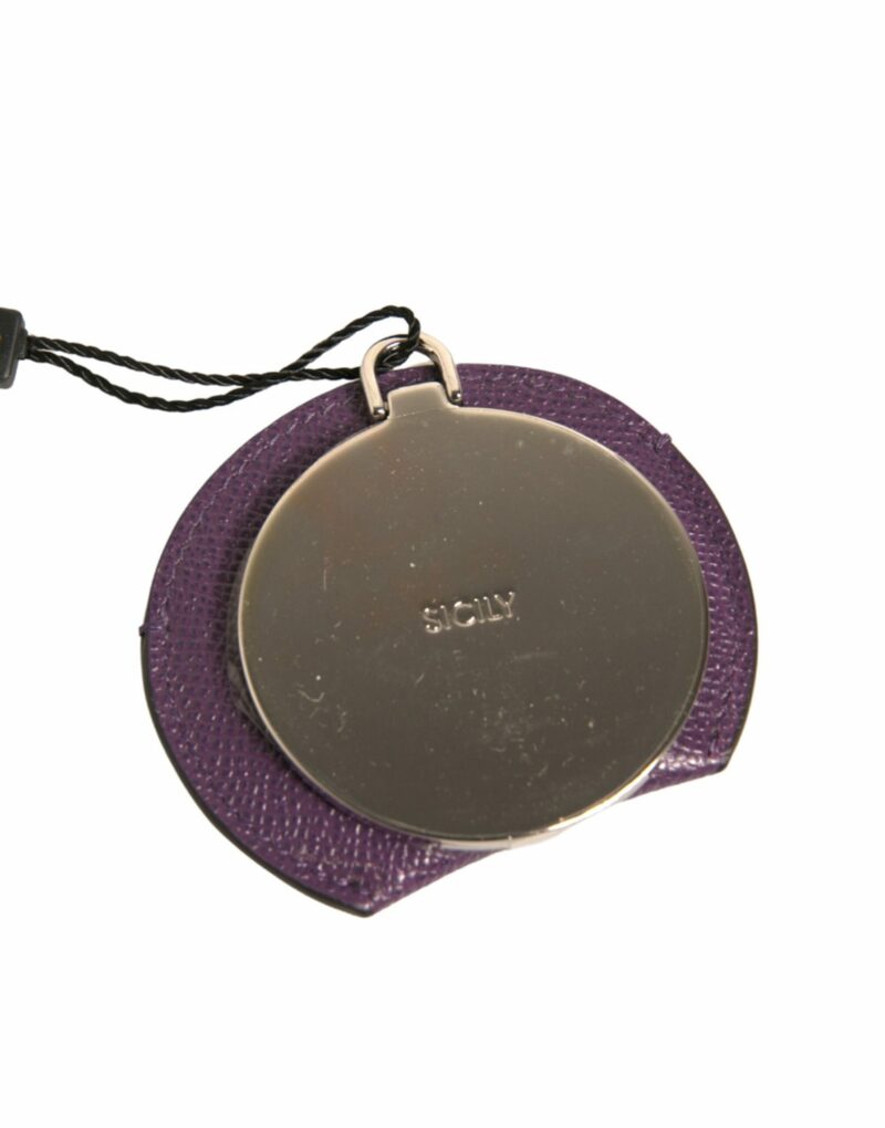 Dolce & Gabbana Purple Calfskin Leather Round Logo Hand Mirror Holder - Image 5