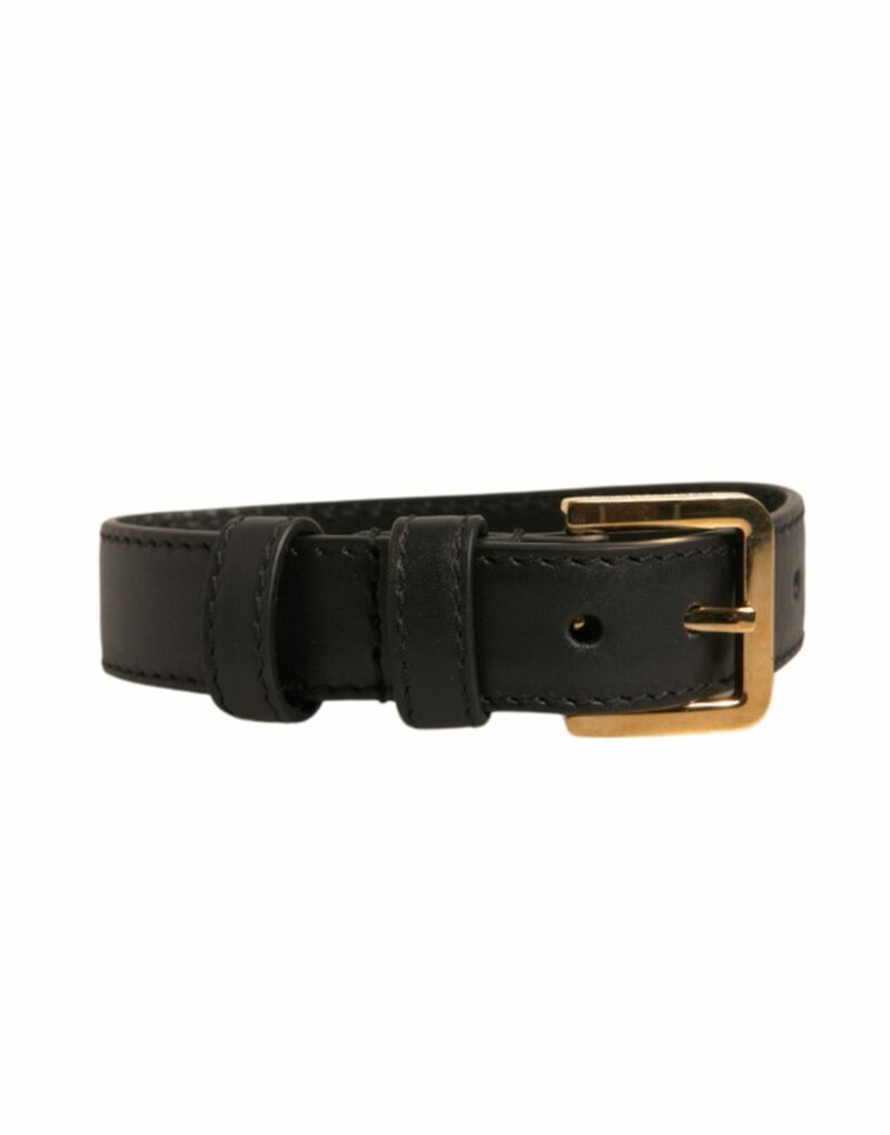 Dolce & Gabbana Black Textured Leather Gold Tone Metal Buckle Armband - Image 2