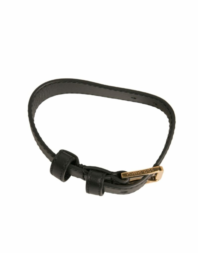 Dolce & Gabbana Black Textured Leather Gold Tone Metal Buckle Armband - Image 3