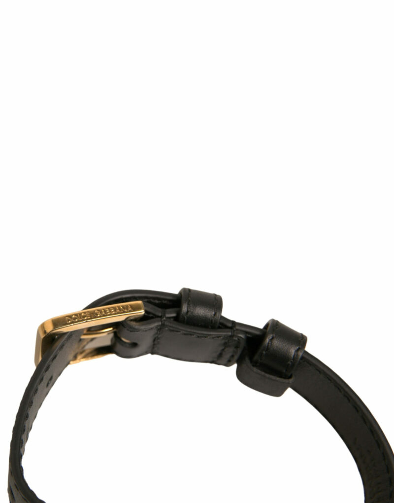 Dolce & Gabbana Black Textured Leather Gold Tone Metal Buckle Armband - Image 4