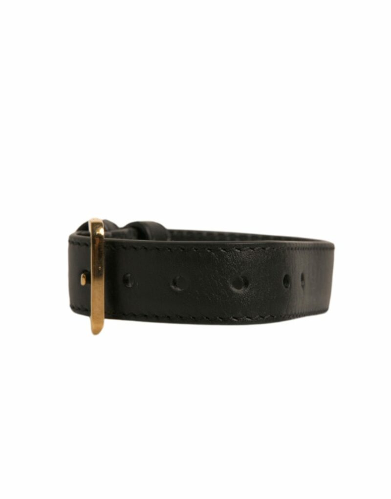Dolce & Gabbana Black Textured Leather Gold Tone Metal Buckle Armband - Image 5
