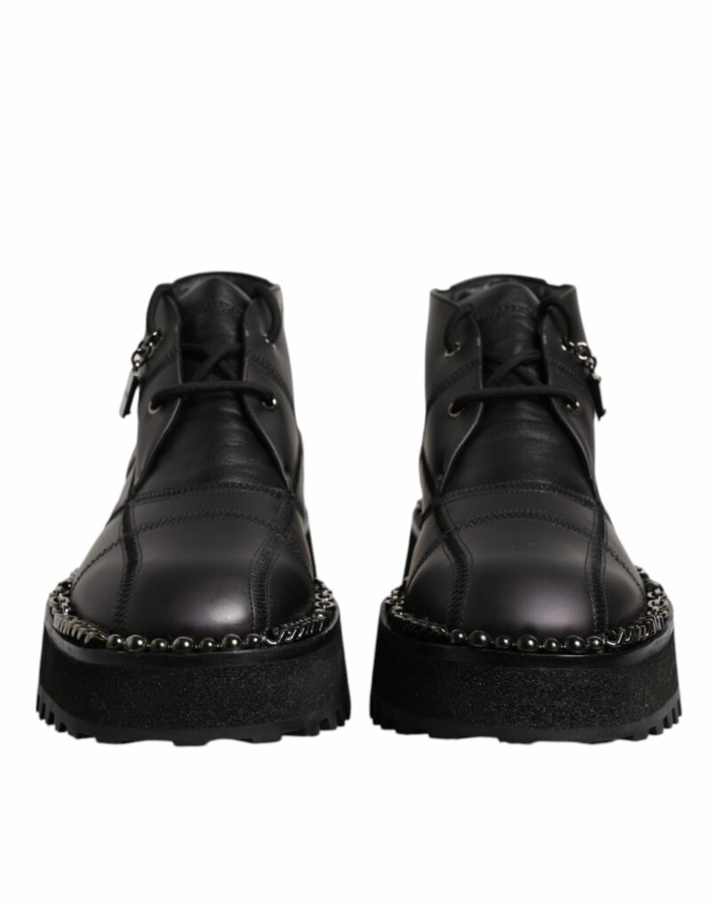 Dolce & Gabbana Black Leather Lace Up Ankle Boots Shoes - Image 2