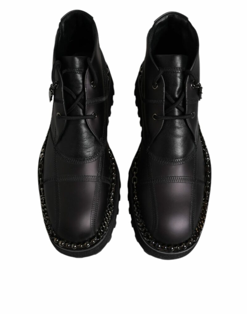 Dolce & Gabbana Black Leather Lace Up Ankle Boots Shoes - Image 3