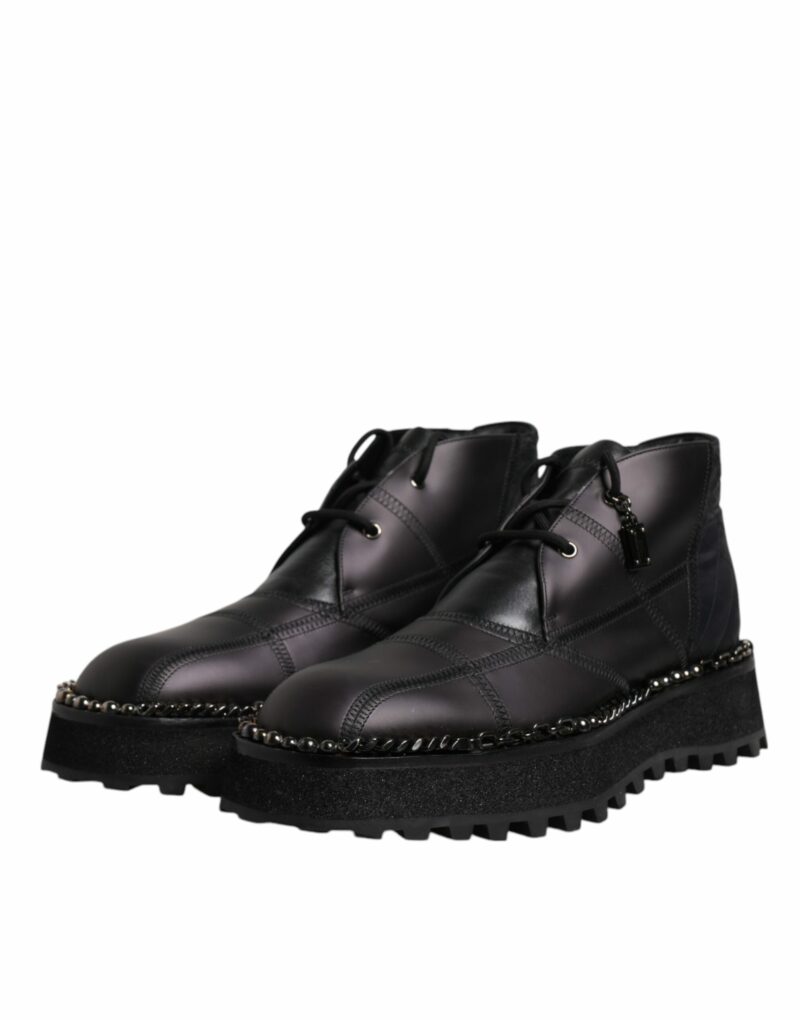 Dolce & Gabbana Black Leather Lace Up Ankle Boots Shoes - Image 4