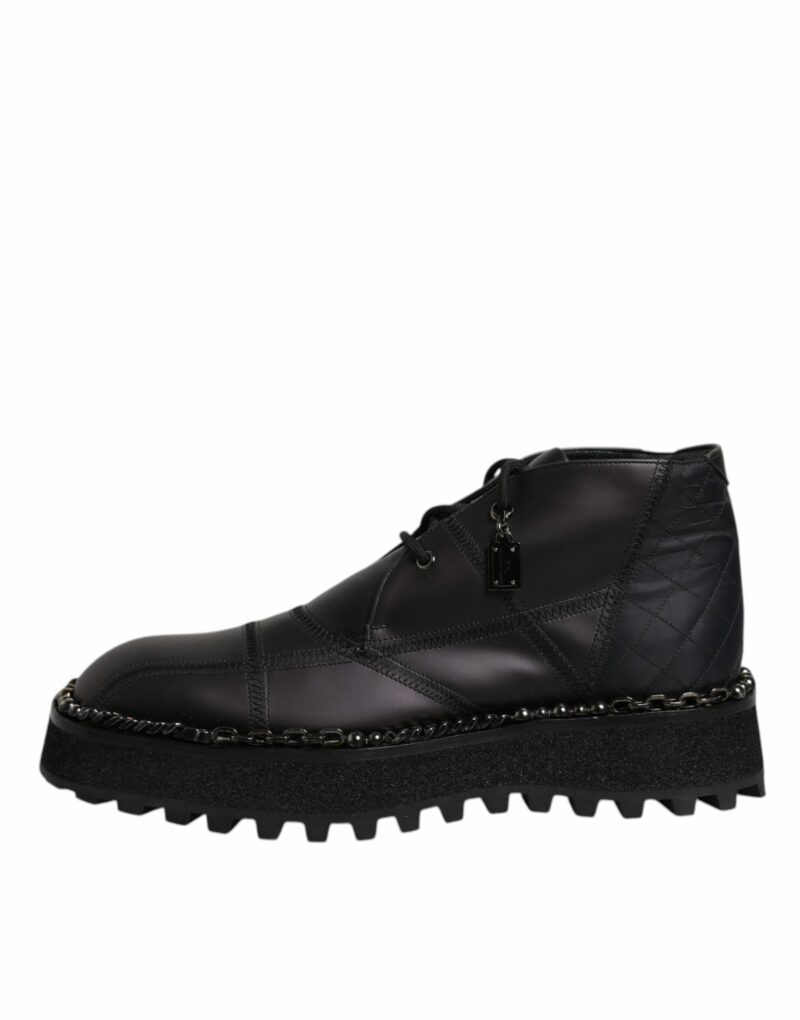 Dolce & Gabbana Black Leather Lace Up Ankle Boots Shoes - Image 6