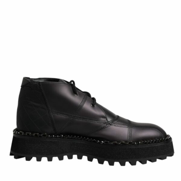 Dolce & Gabbana Black Leather Lace Up Ankle Boots Shoes