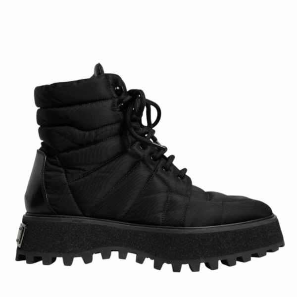 Dolce & Gabbana Black Padded Mid Calf Lace Up Boots Shoes