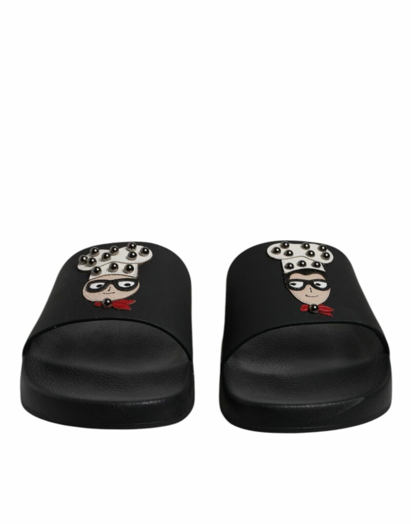 Dolce & Gabbana Black Leather Slides Sandals Beachwear Shoes - Image 2