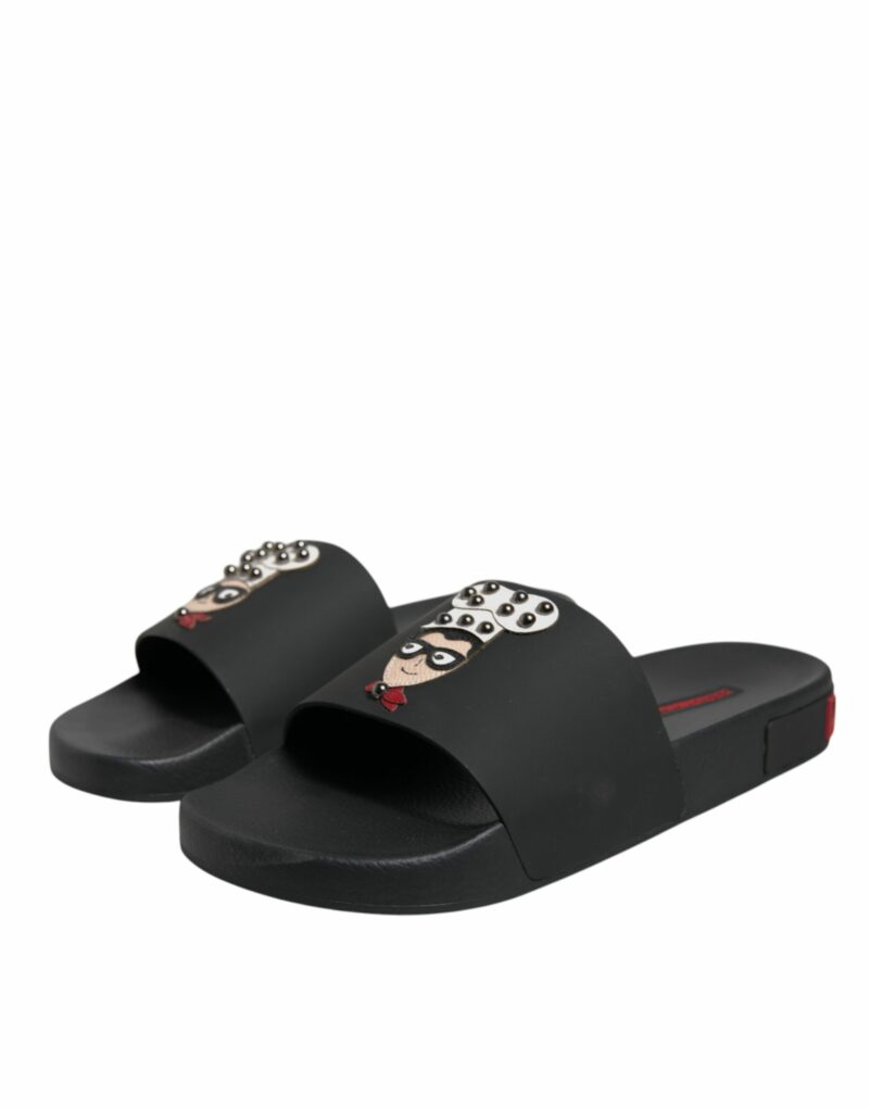 Dolce & Gabbana Black Leather Slides Sandals Beachwear Shoes - Image 3