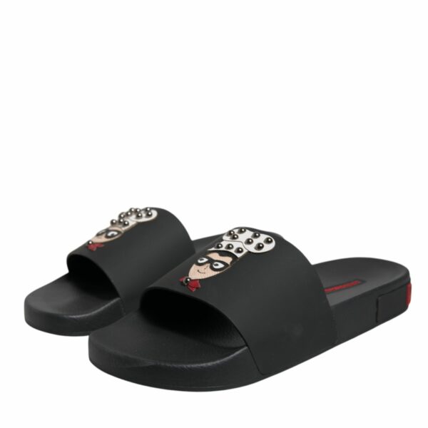 Dolce & Gabbana Black Leather Slides Sandals Beachwear Shoes