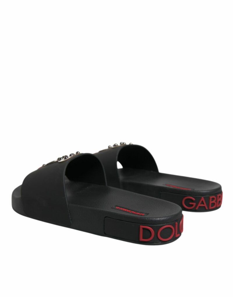 Dolce & Gabbana Black Leather Slides Sandals Beachwear Shoes - Image 4