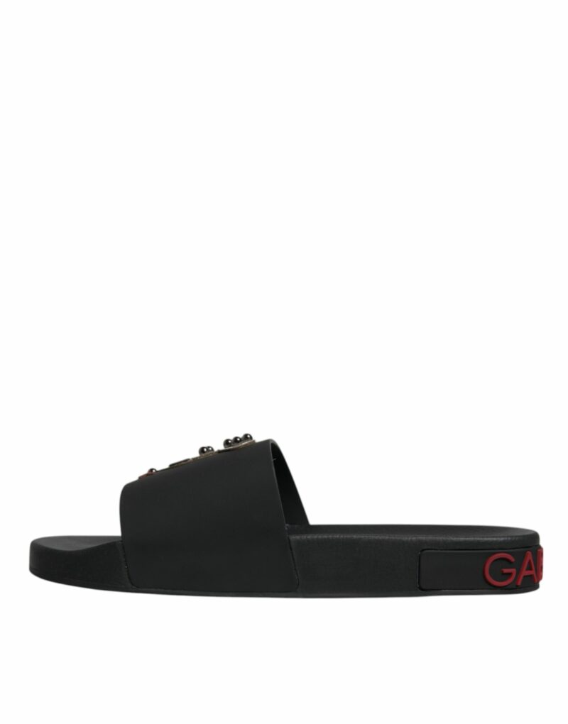 Dolce & Gabbana Black Leather Slides Sandals Beachwear Shoes - Image 5