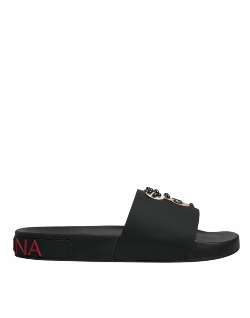 Dolce & Gabbana Black Leather Slides Sandals Beachwear Shoes - Image 6