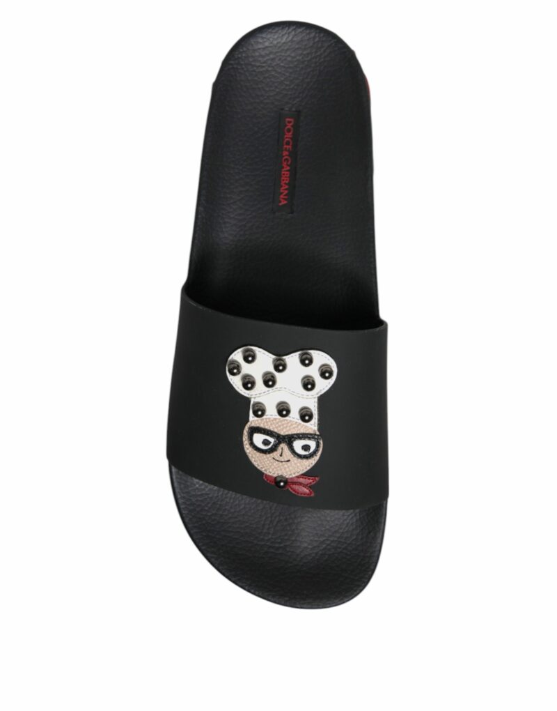 Dolce & Gabbana Black Leather Slides Sandals Beachwear Shoes - Image 8
