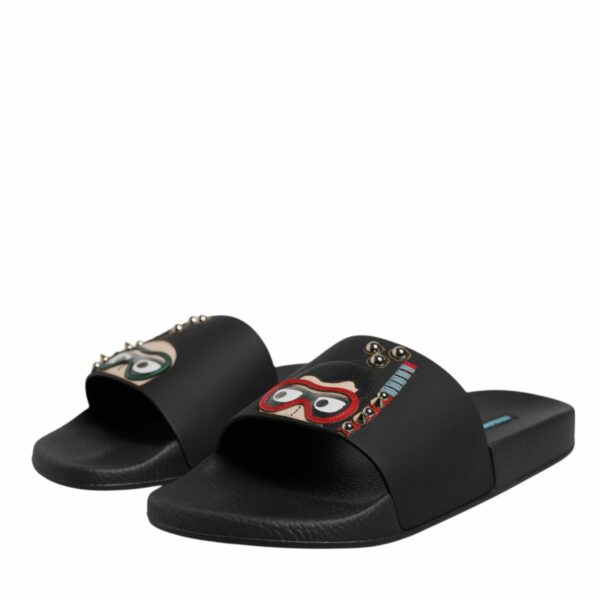 Dolce & Gabbana Black Divers Leather Flats Slides Sandals Beachwear Shoes