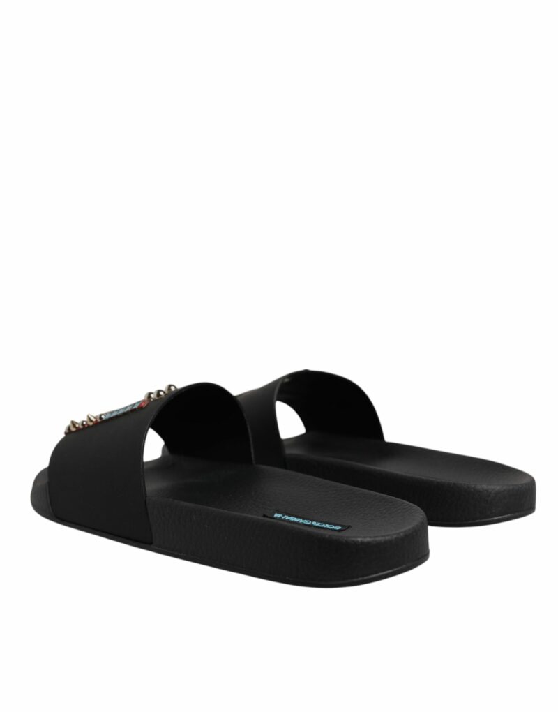 Dolce & Gabbana Black Divers Leather Flats Slides Sandals Beachwear Shoes - Image 4