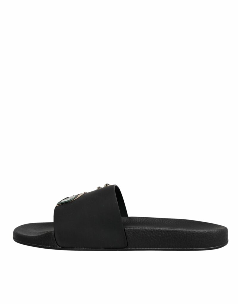 Dolce & Gabbana Black Divers Leather Flats Slides Sandals Beachwear Shoes - Image 5