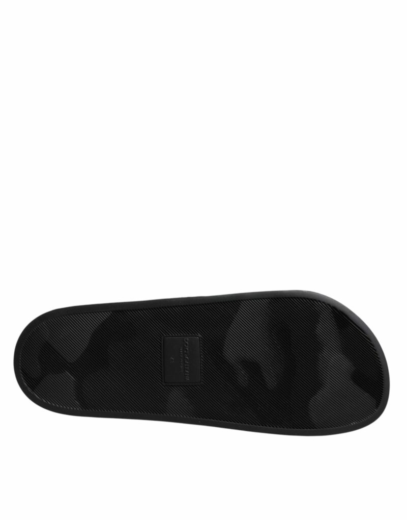 Dolce & Gabbana Black Divers Leather Flats Slides Sandals Beachwear Shoes - Image 7