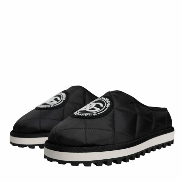 Dolce & Gabbana Black Nylon Quilted Logo Patch Sandals Slides Shoes