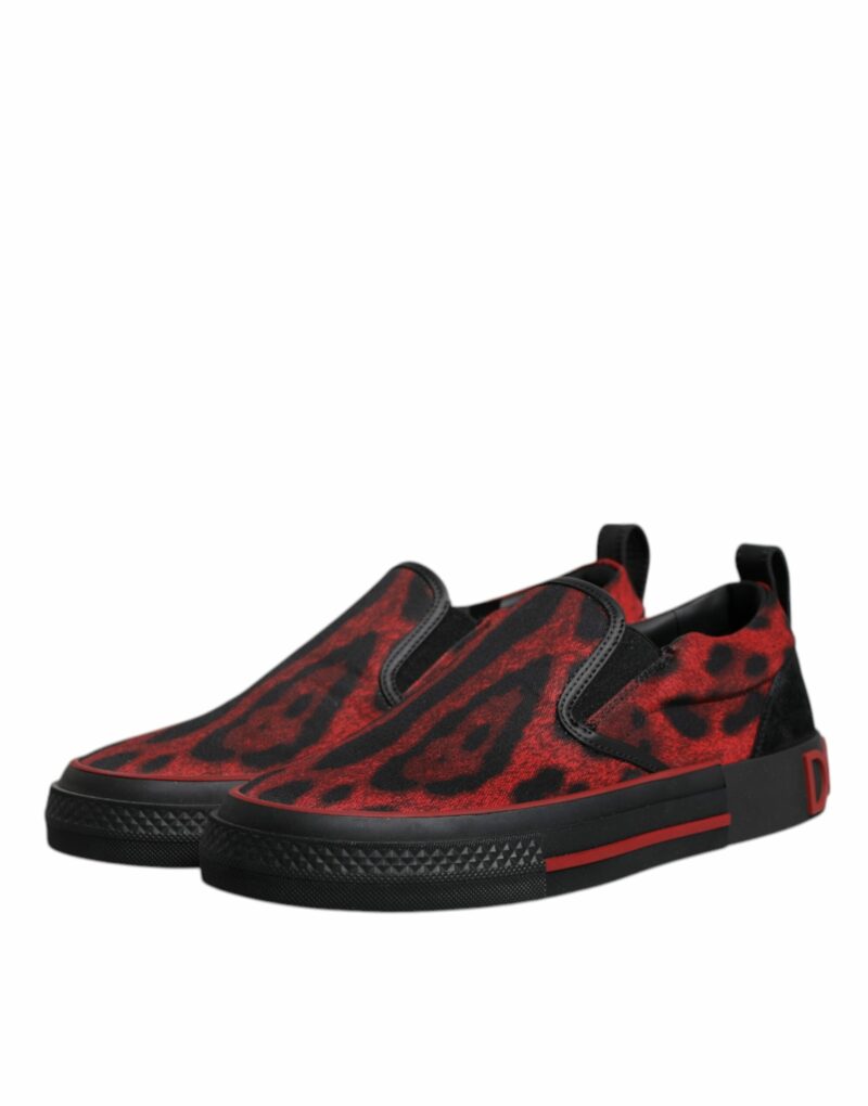 Dolce & Gabbana Red Black Leopard Cotton Men Low Top Sneakers Shoes - Image 4
