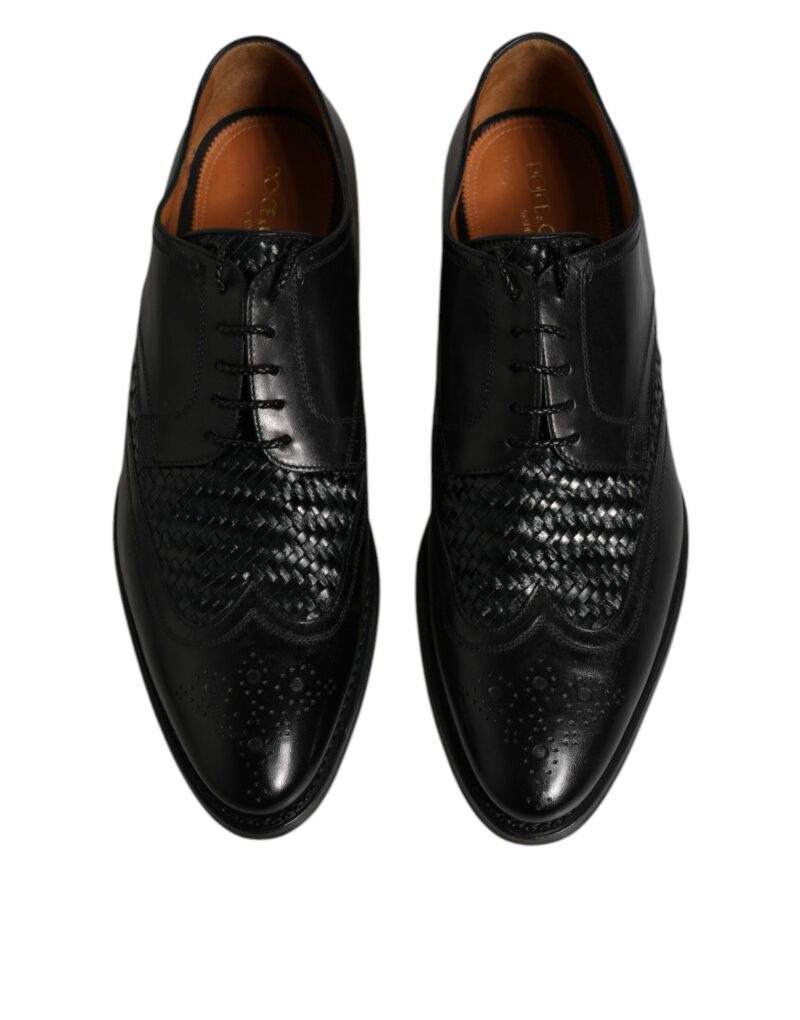 Dolce & Gabbana Black Leather Derby Wingtip Lace Up Formal Dress Shoes - Image 3