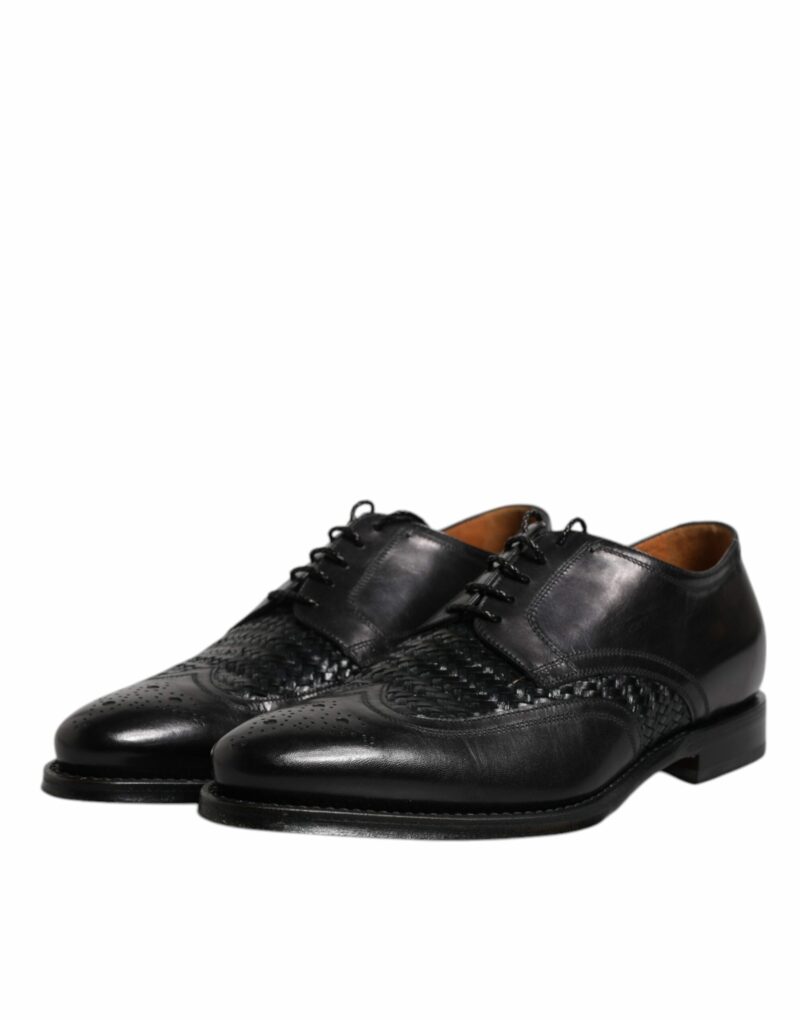 Dolce & Gabbana Black Leather Derby Wingtip Lace Up Formal Dress Shoes - Image 4