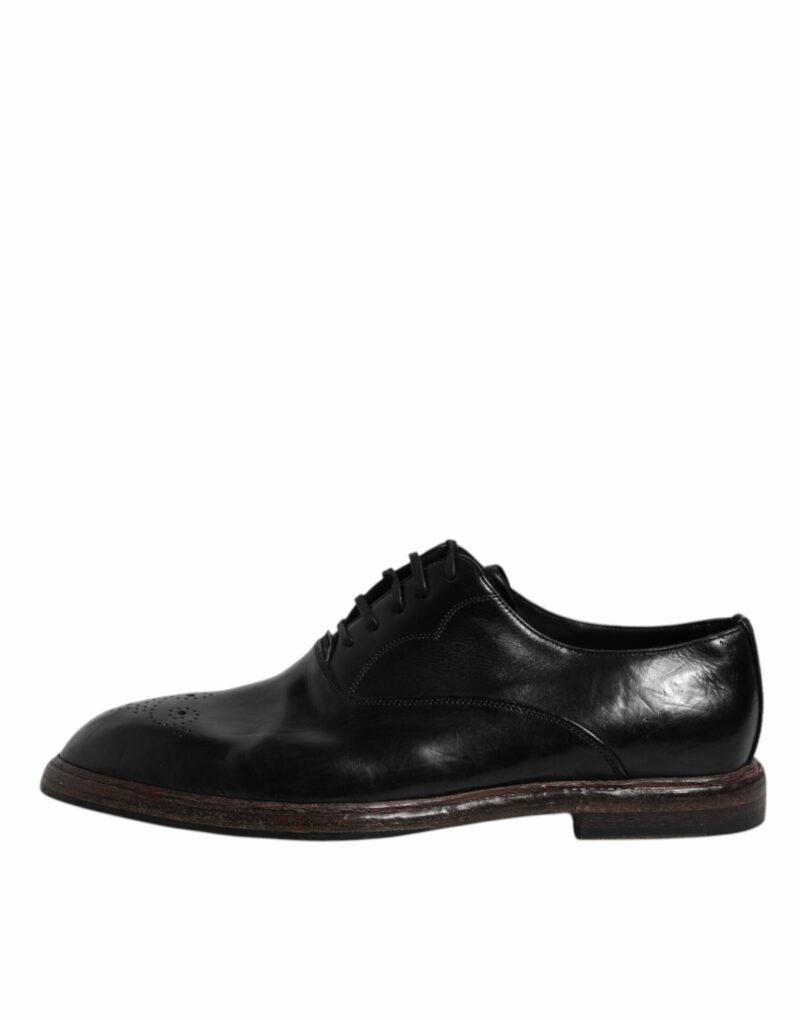 Dolce & Gabbana Black Leather Lace Up Men Derby Formal Shoes - Image 6