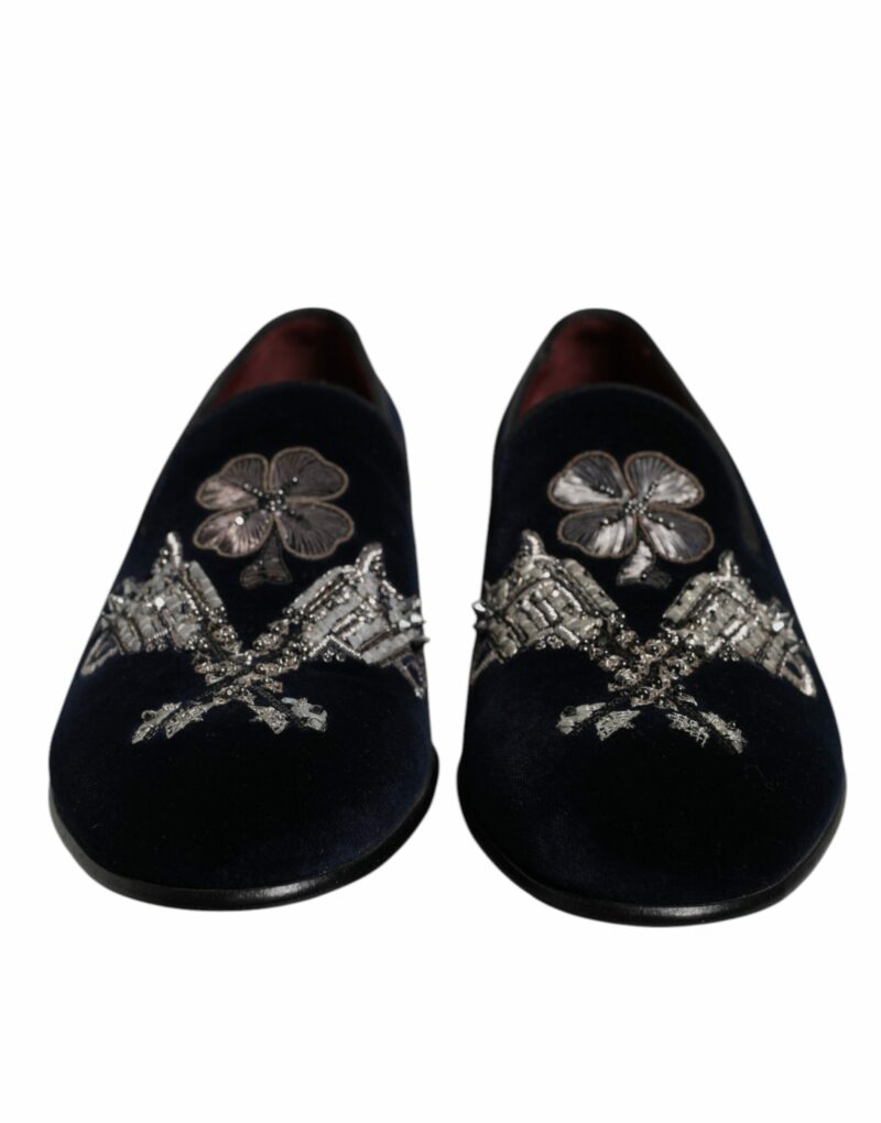 Dolce & Gabbana Black Velvet Floral Gun Loafers Dress Shoes - Image 2