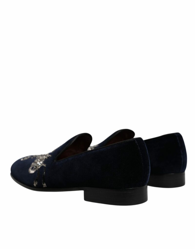 Dolce & Gabbana Black Velvet Floral Gun Loafers Dress Shoes - Image 4