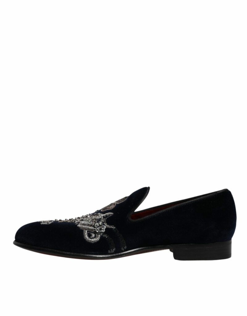 Dolce & Gabbana Black Velvet Floral Gun Loafers Dress Shoes - Image 5