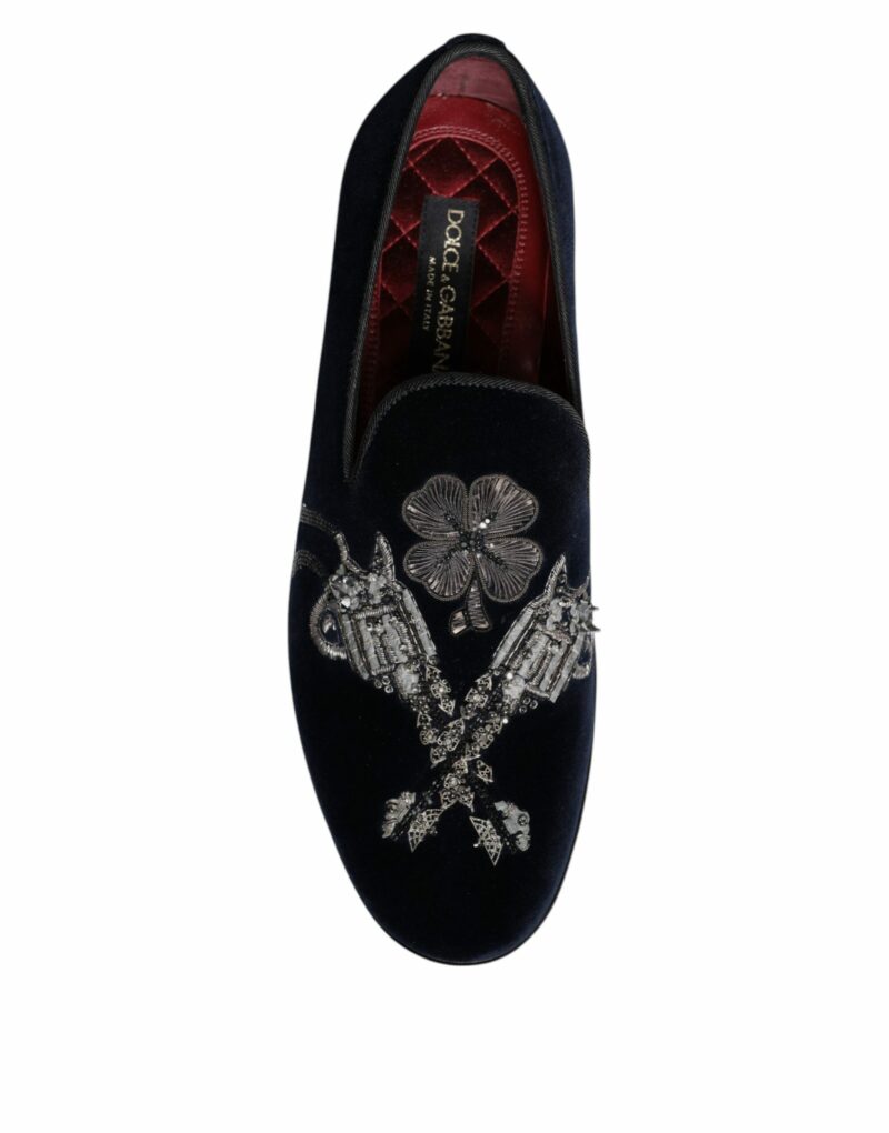 Dolce & Gabbana Black Velvet Floral Gun Loafers Dress Shoes - Image 8